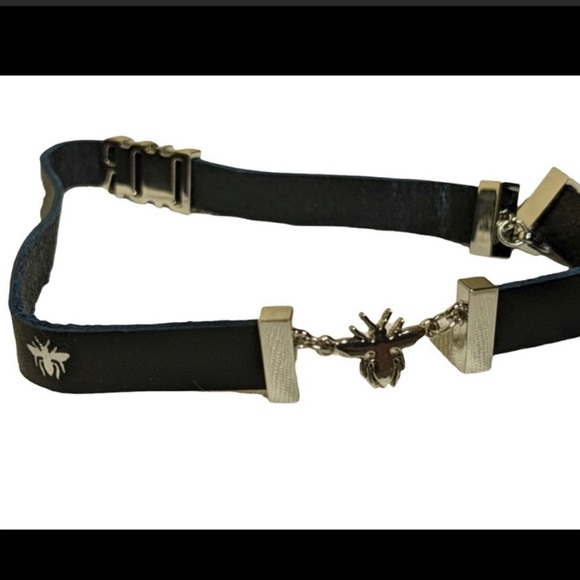 DIOR BEE CALFSKIN LEATHER BRACELET Double Wrap Dark Navy & Silver - Picture 6 of 7